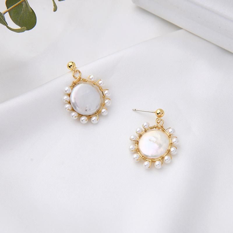 Korea 925 Sterling Silver Earrings Geometric Niche Earrings Fashion Shell Pearl Earrings