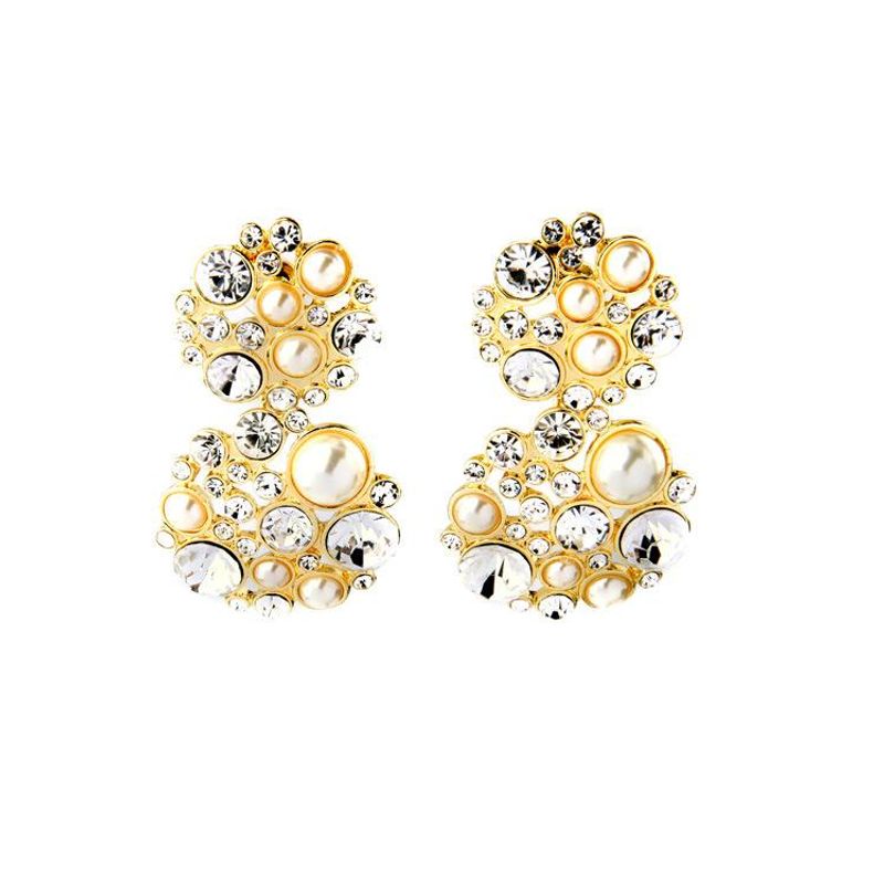 Fashion Jewelry Wholesale Round Pearl Diamond Pendant Women's Ear Studs