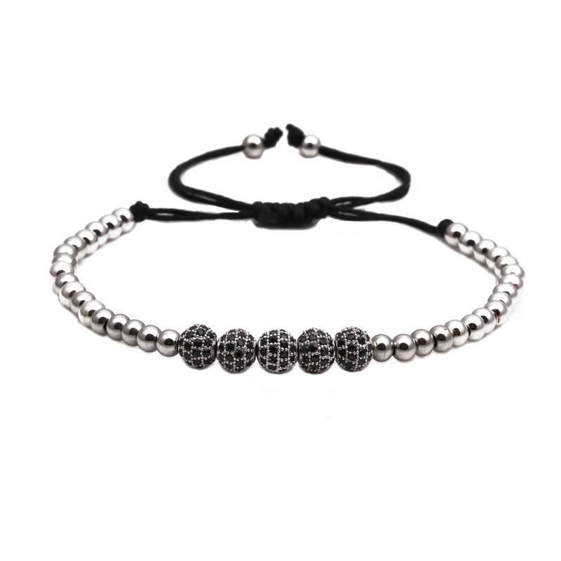 Chaude 6mmzc Noir Zircon Tissé Bracelet De Cuivre Micro Incrusté Zircon Perles Bracelet Pour Hommes Et Femmes