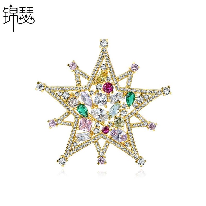Nuevo Temperamento Coreano Broche De Zirconio De Latón Pentagrama Estrella Pin