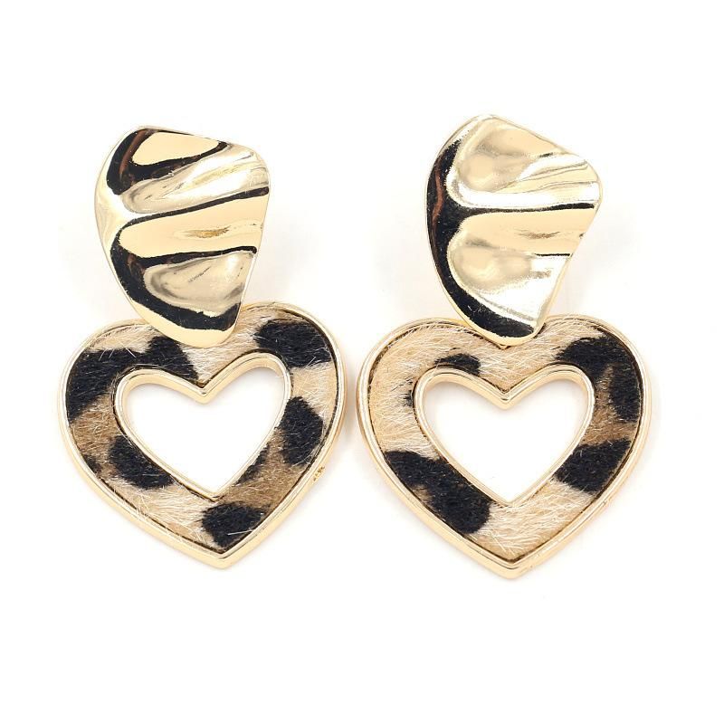 New Love Pendant Horsehair Leopard Patch Heart Earrings Fashion Earrings Women