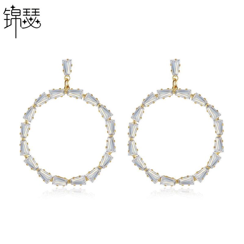 Simple Round Korean Temperament Female Models Copper Earrings With Zirconium Earrings Banquet Earrings