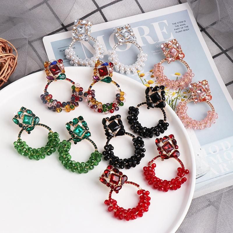 Fashion Geometric Inlaid Pearls Alloy Acrylic Earrings Ear Studs