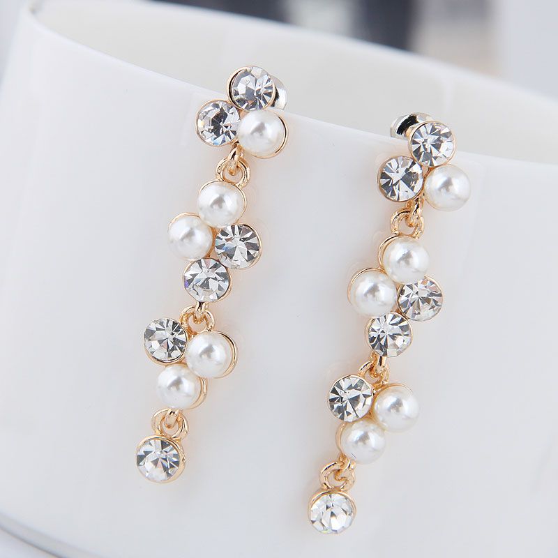 Pendientes De Perlas De Diamantes De Imitación Salvajes De Metal De Moda Coreana Al Por Mayor