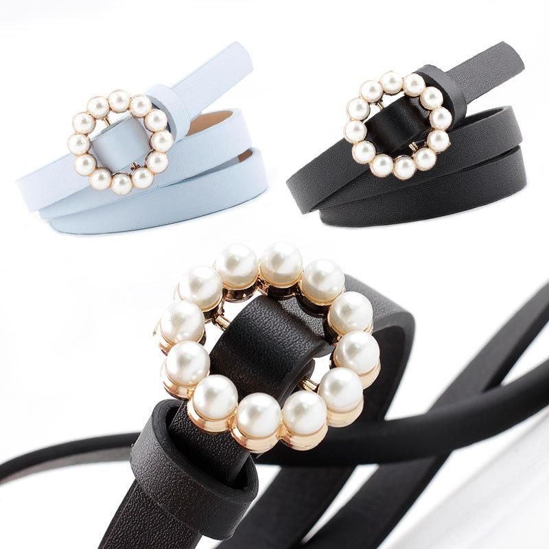 Nuevas Señoras De Cuero Sintético Cinturón De Moda Coreana Dulce Cinturón De Hebilla De Perlas Cinturón Decorativo Mujeres Al Por Mayor