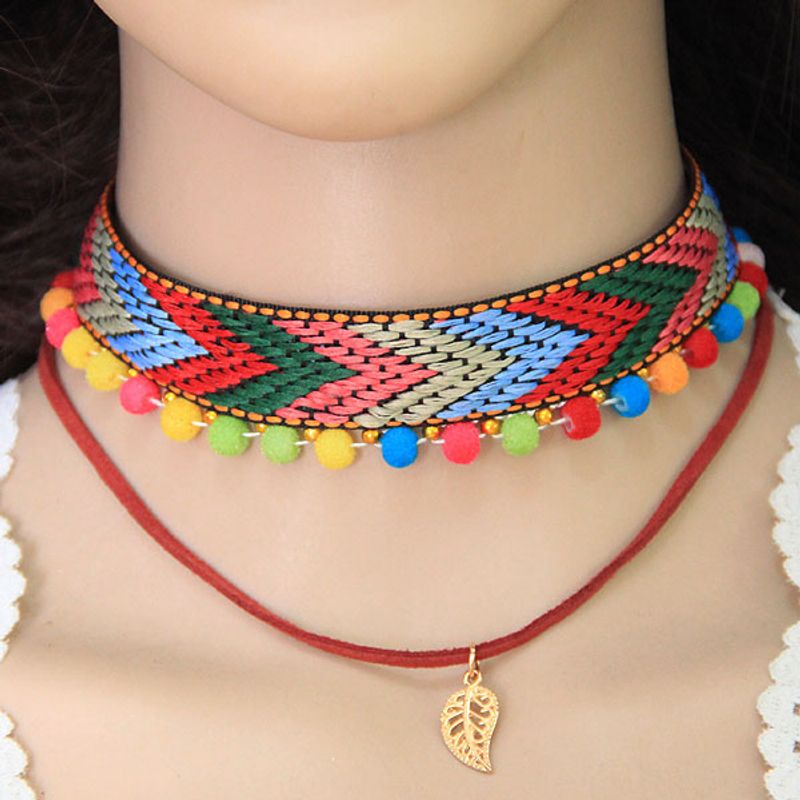 Children&#39;s Fun Geometric Color Rope Cotton Ball Double Necklace Ladies Necklace