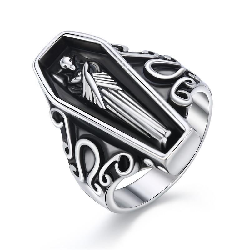 Grenz Überschreiten Der Schmuck Sarg Herren Ring Retro Silber Mumie Ring Tropf Öl Öffnung Reaper Ring Außenhandel