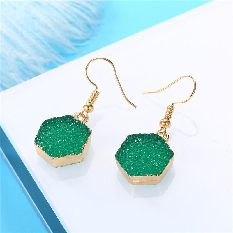 New Fashion Imitation Natural Stone Earrings Hexagon Earrings Retro Earrings Wholesale