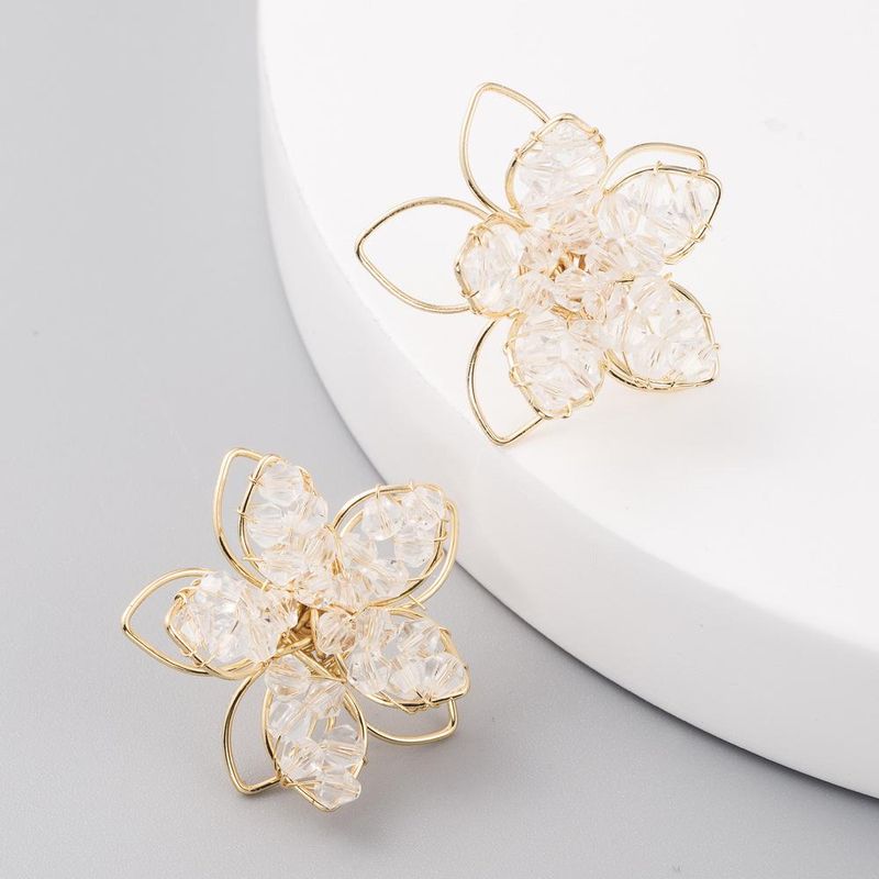 Korean Delicate Crystal Hollow Flower Earrings For Women S925 Silver Needle Earrings
