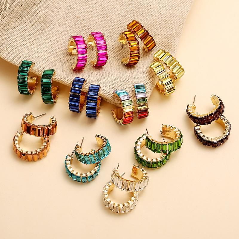 Fashion C Shape Diamond Alloy Artificial Gemstones Earrings