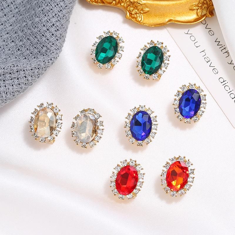 Vintage Alloy Diamond Oval Elliptical Geometric Crystal Earrings Simple Fashion Trend Earrings Wholesale