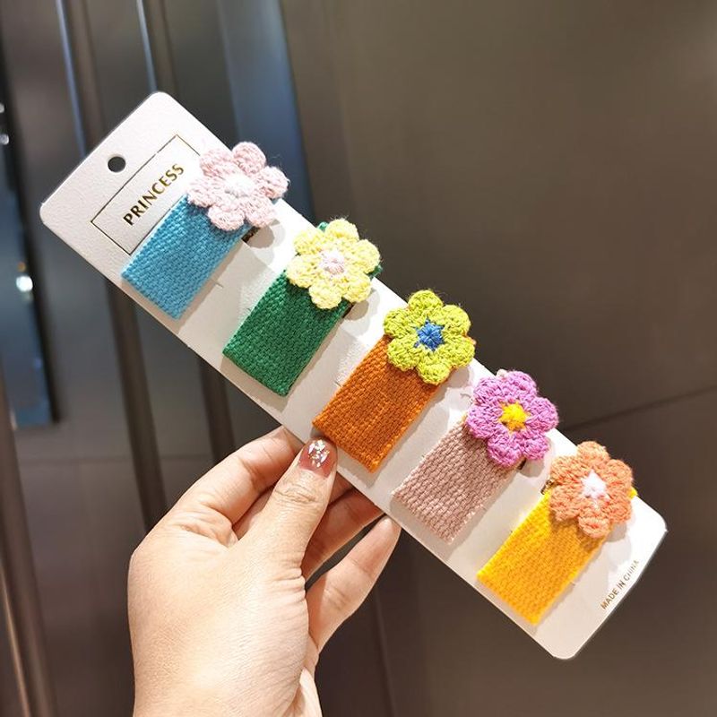 Contrast Color Flower Hair Clip Cute Knitted Flowers Bangs Clip Bb Clip Hair Clip Edge Hair Accessories Women