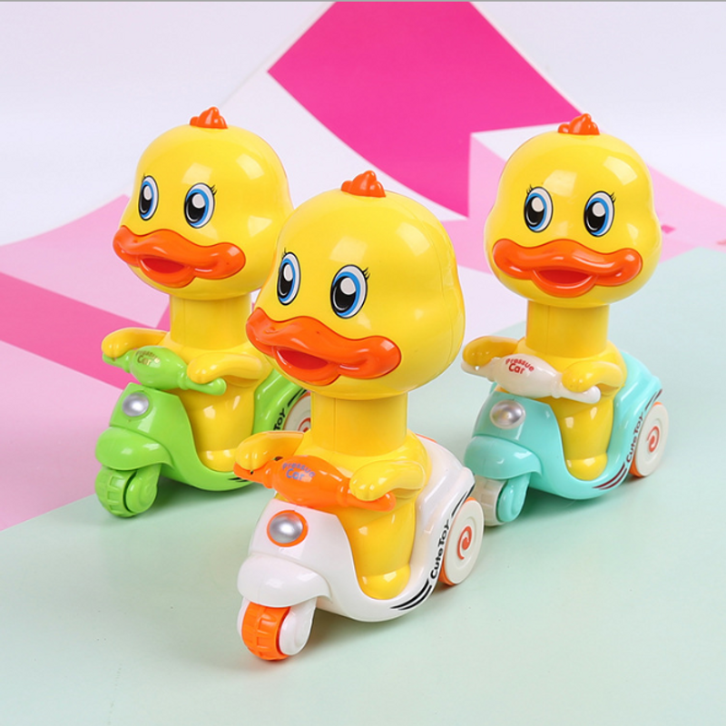 Push Press Little Yellow Duck Cartoon Flyback Motocicleta Pull Back Car Niños Juguetes Al Por Mayor