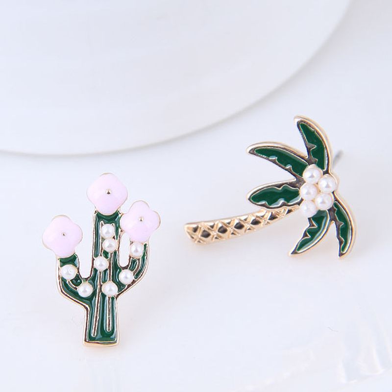 Korean Mode Metall Blume Baum Asymmetrische Ohrringe Für Frauen Großhandel