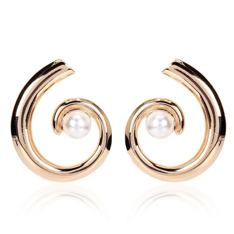 Koreanische Version Der Einfachen Ohrringe Europäische Und Amerikanische Übertriebene Nachahmung Perlen Geometrische Halbkreis Förmige Temperament Ohrringe Weiblich F4640