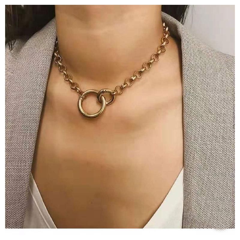 Europäische Und Amerikanische Grenz Überschreitende Einfache Doppel Ring Anhänger Legierung Serie Halskette Mode Einfache Frau 13990