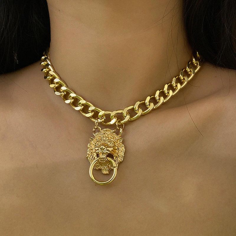 New Fashion Single-layer Punk Lion Head Necklace Hip-hop Trend Exaggerated Three-dimensional Necklace Women