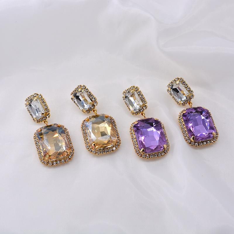 Pendientes De Diamantes De Imitación Súper Simples Pendientes De Piedras Preciosas Facetadas Rectangulares De Moda Simple Para Mujer
