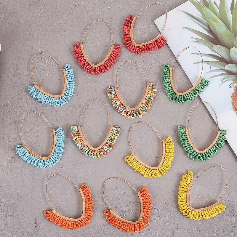 Bohemian Geometric Handmade Rice Bead Earrings Cute Multicolor Acrylic Earrings
