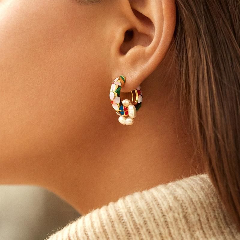 New Alloy Printed Handmade Beaded Earrings Female Multi-element Exquisite Earrings
