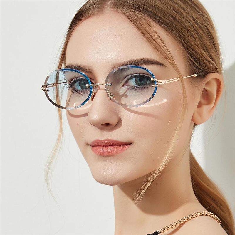Vintage Oval Sunglasses Crystal Texture Glasses Frameless Sunglasses
