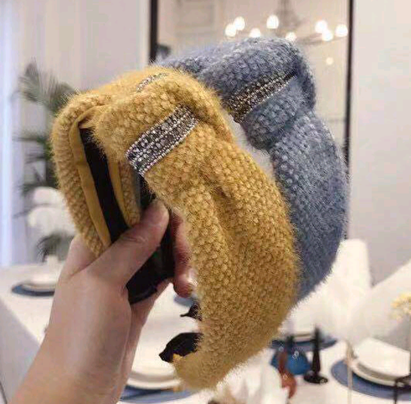 Korean New Style Hair Accessories Knitted Plush Knotted Diamond Wide Edge Wide Edge Cheap Hair Hoop Wholesale