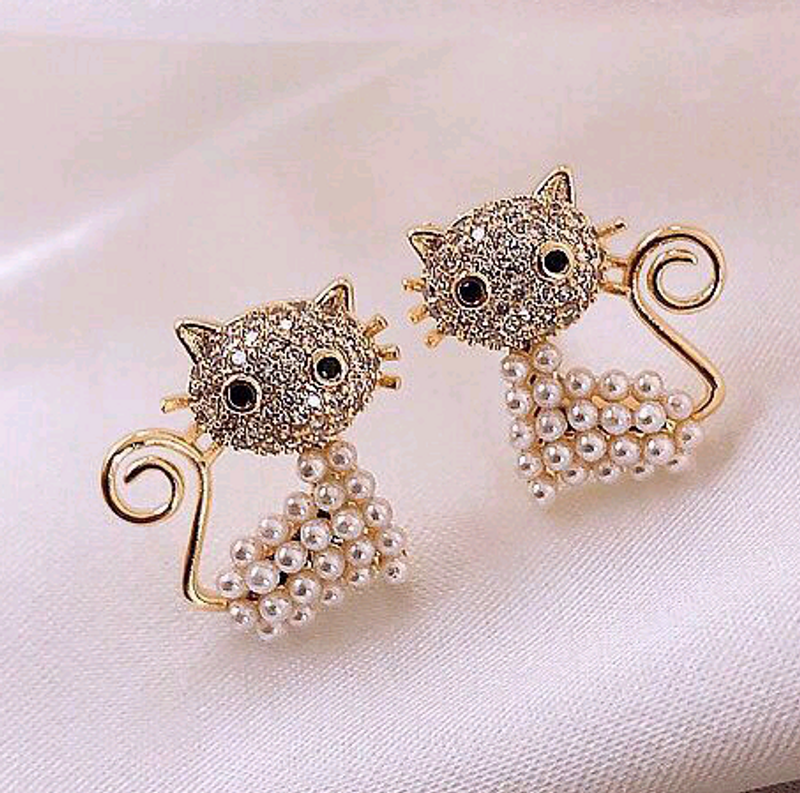 Yi Wu Jewelry Wholesale925 Silver Needle Korean Fashion Sweet Ol Wild Cute Cat Earrings