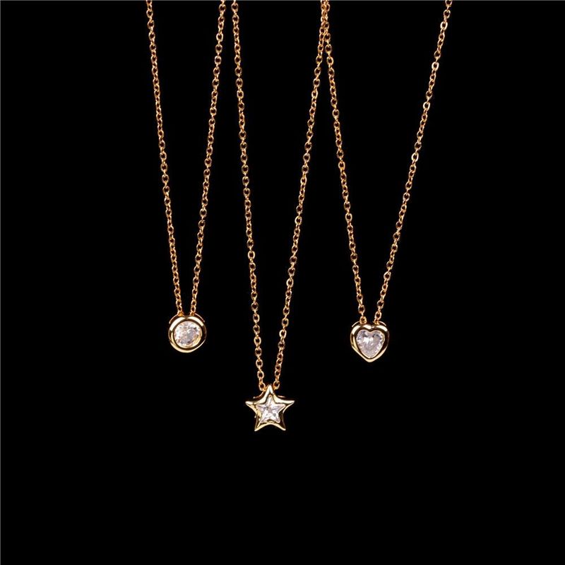 New Accessories Classic Fashion Big Zircon Necklace Small Star Pendant Necklace Love Peach Heart Clavicle Chain