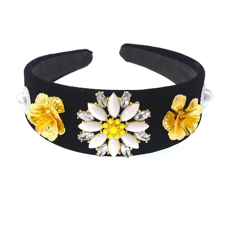New Wide-edge Flower Headband Wide Chrysanthemum Crystal Headband