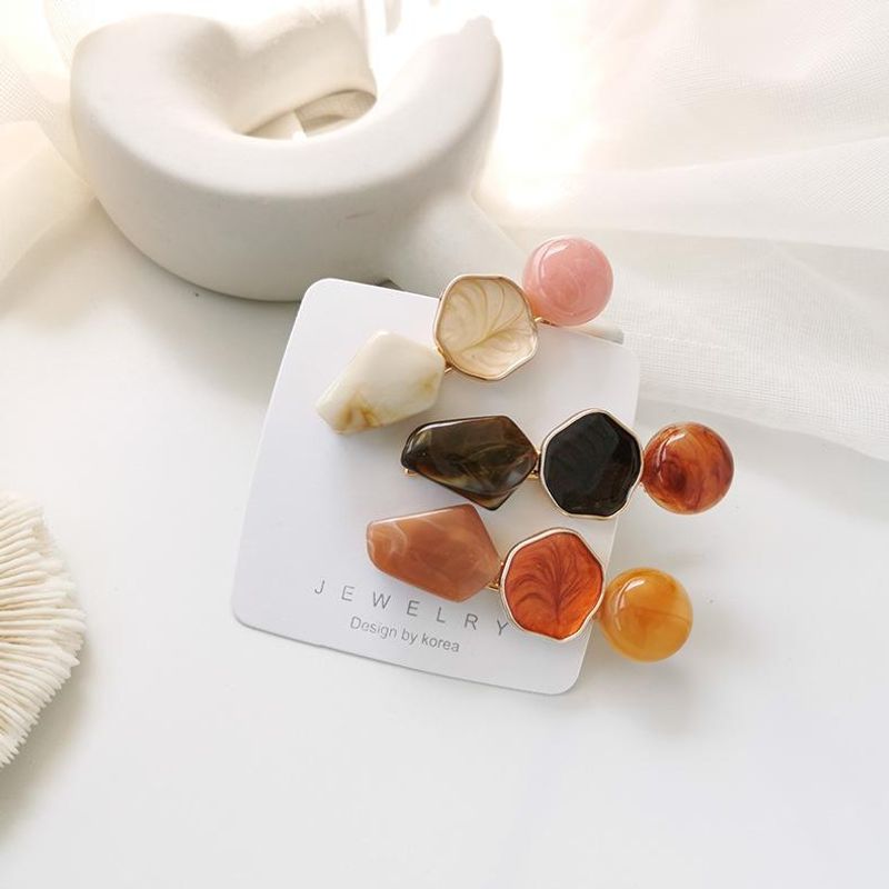 New Geometric Round Polygon Hair Clip Imitation Marble Alloy Cheap Hair Accessories Wholesale
