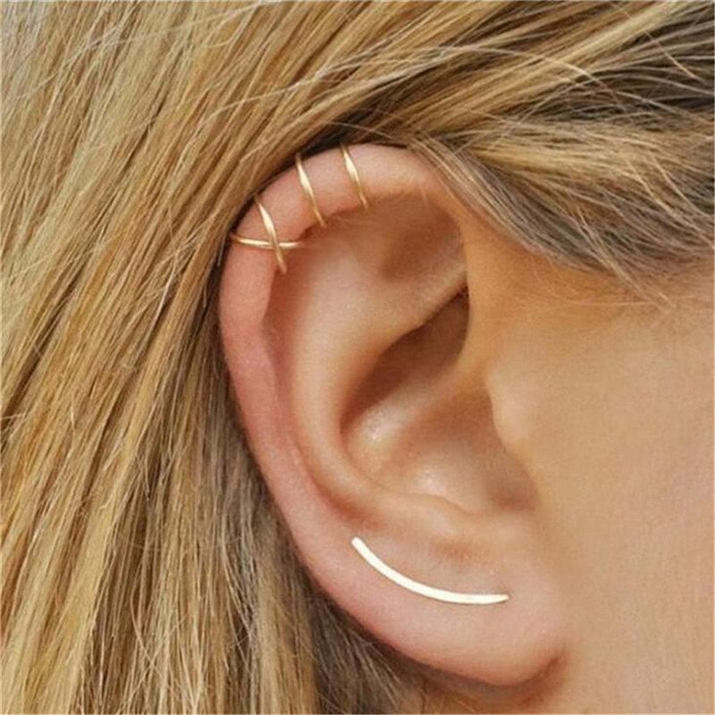 Korean Fashion New Simple Cross Ear Clip Double C Cartilage U-shaped Double Pierced Ear Studs Wholesale