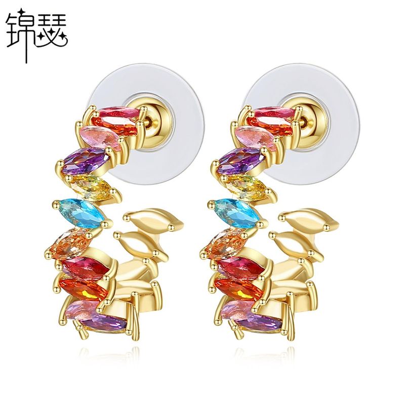 Stud Earrings New Trend Color Lady Copper Inlaid Zircon Earring Gift