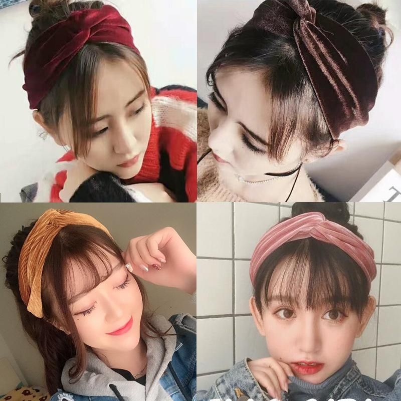 Korean Simple Solid Color Gold Velvet Cross Hair Band Elastic Elastic Retro Sweet Headband Hair Band Wholesale