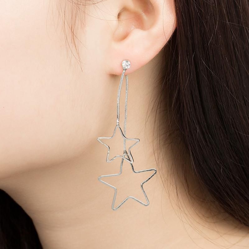 Nuevo Coreano Tamaño Simple Hueco Pentagrama Estrellas Cadena Pendientes Pendientes Al Por Mayor