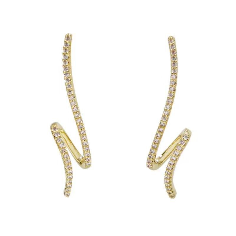 Fashion S-shaped Micro-inlaid Zircon Linear Wave Twist Earrings Simple Earrings Women