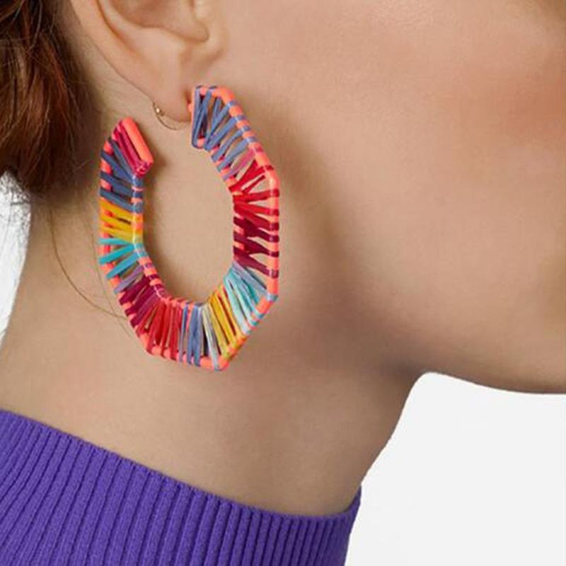 New Fashion Spray Rubber Paint Geometric C-shaped Octagonal Raffia Fashion Earrings Women