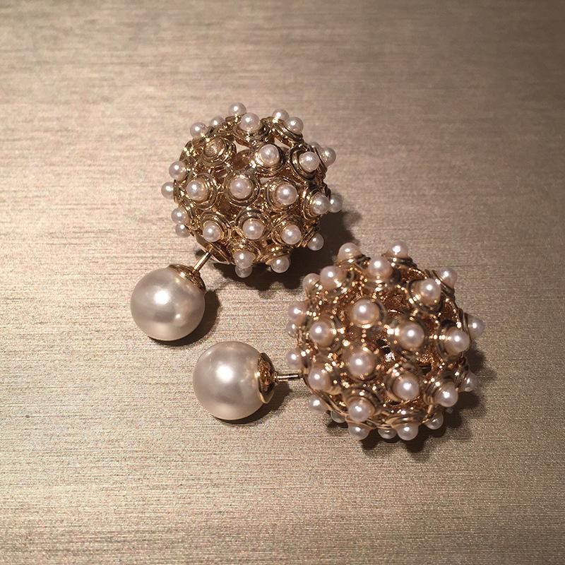 Reversible Ball Ball Earrings Hollow Pearl S925 Silver Stud Earrings