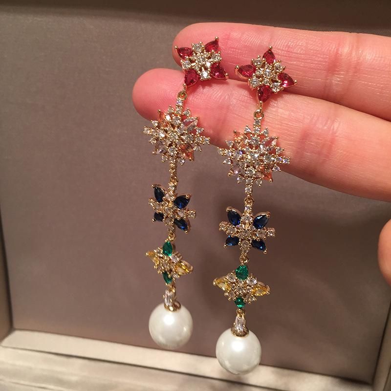 Long Flower Earrings  Long Tassel Sweet S925 Silver Needle Elegant Pearl Earrings
