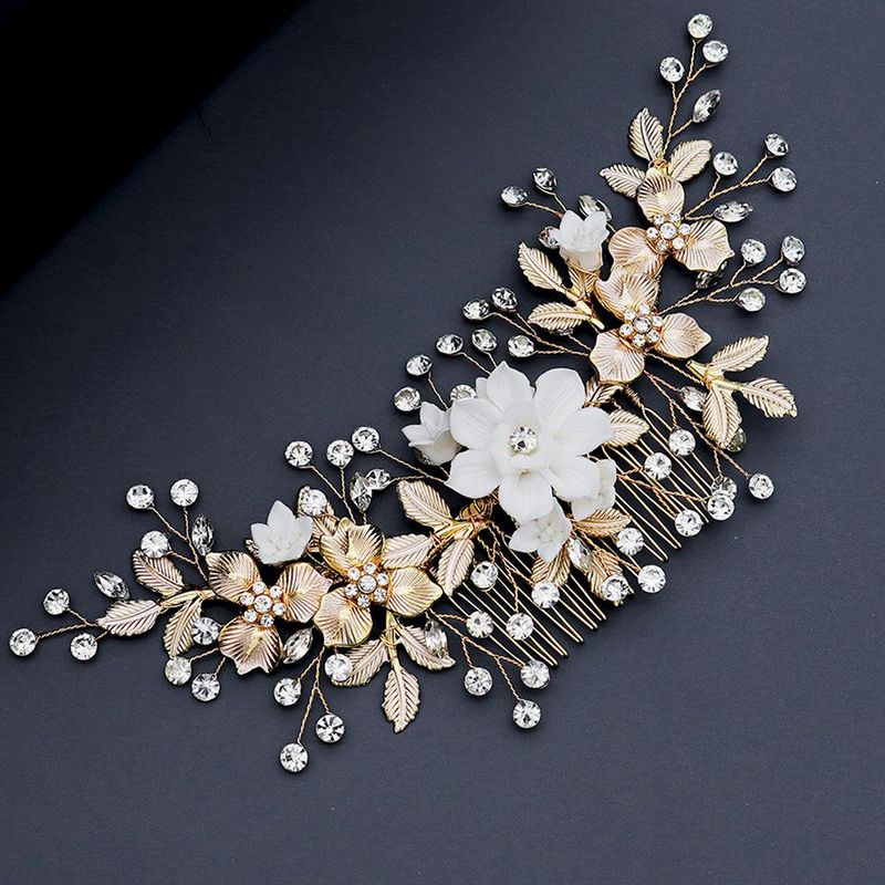 New Flowers Handmade Hair Comb Thin Alloy Hair Accessories Bride&#39;s Veil Tray Hair Insertion Comb