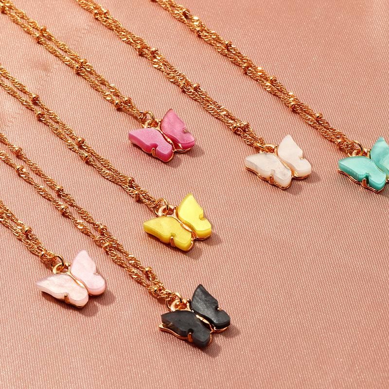 Fashion Women&#39;s Necklace Wholesale Colorful Acrylic Butterfly Necklace Sweet Clavicle Chain Necklace
