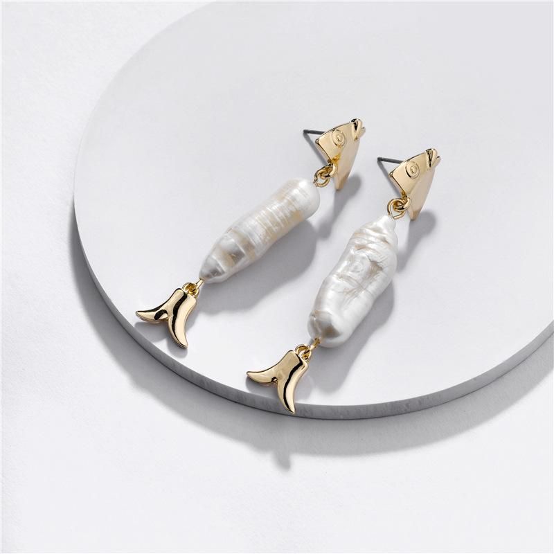 Fashion Women's Earring Wholesale Alloy Natural Shell Pearl Fish Female Earrings New