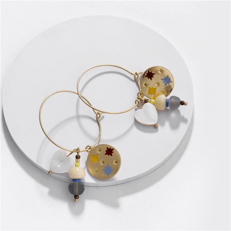 Fashion Women's Earring Wholesale Alloy Color Drop Oil Star Natural Pearl Shell Pendant Earrings