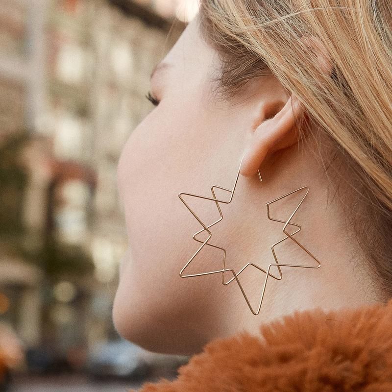 Pendiente De Mujer De Moda Al Por Mayor De Cobre De Doble Capa De Cinco Estrellas Pendientes Femeninos Huecos Pendientes Nuevos