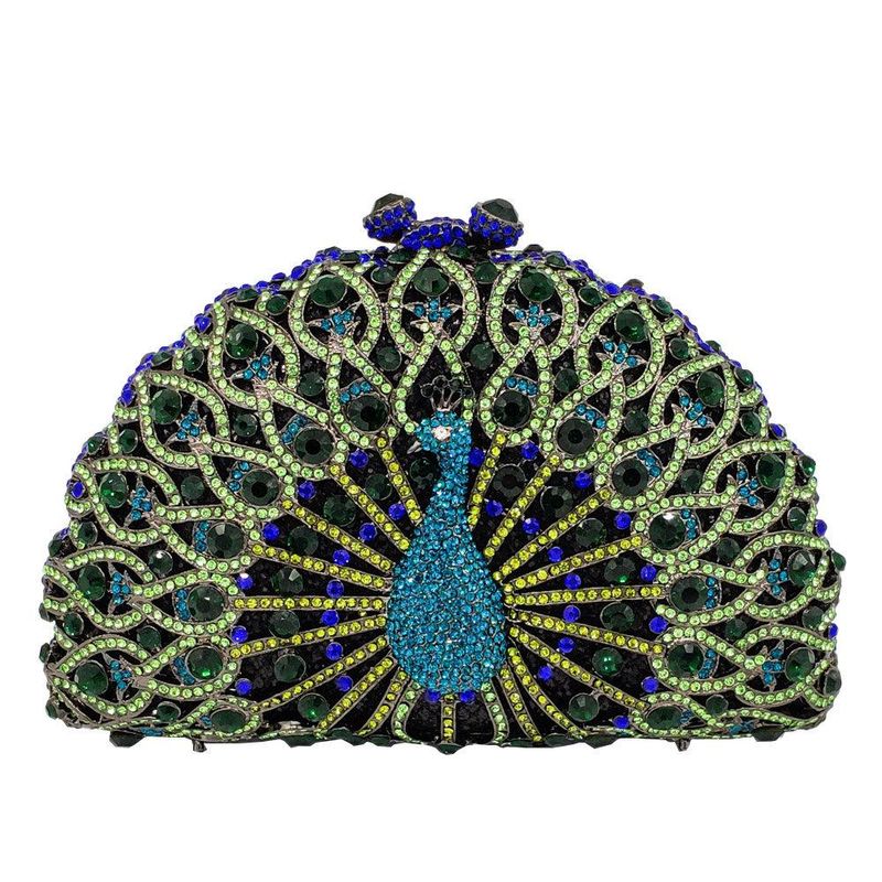 Bolso De Mujer De Moda Nuevo Bolso De Cena De Pavo Real De Metal Bolso De Embrague De Diamantes De Imitación Bolso De Noche Para Mujer