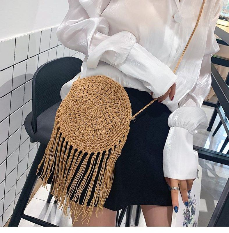 Fashion Cotton Woven Women Bag New Straw Bag Beach Fringe Mini Bag