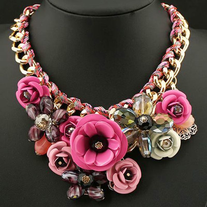Fashion Jewelry Wholesale Sweet Colorful Rich Flower Short Necklace