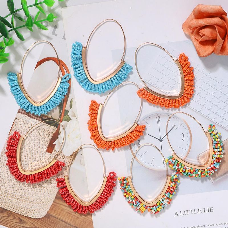 Bohemia Seaside Holiday Handmade Beaded Earrings New Alloy Tassel Hoop Earrings Female