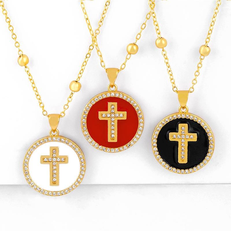 New Fashion Round Cross Pendant Necklace Jewelry Light Luxury Necklace Wholesale