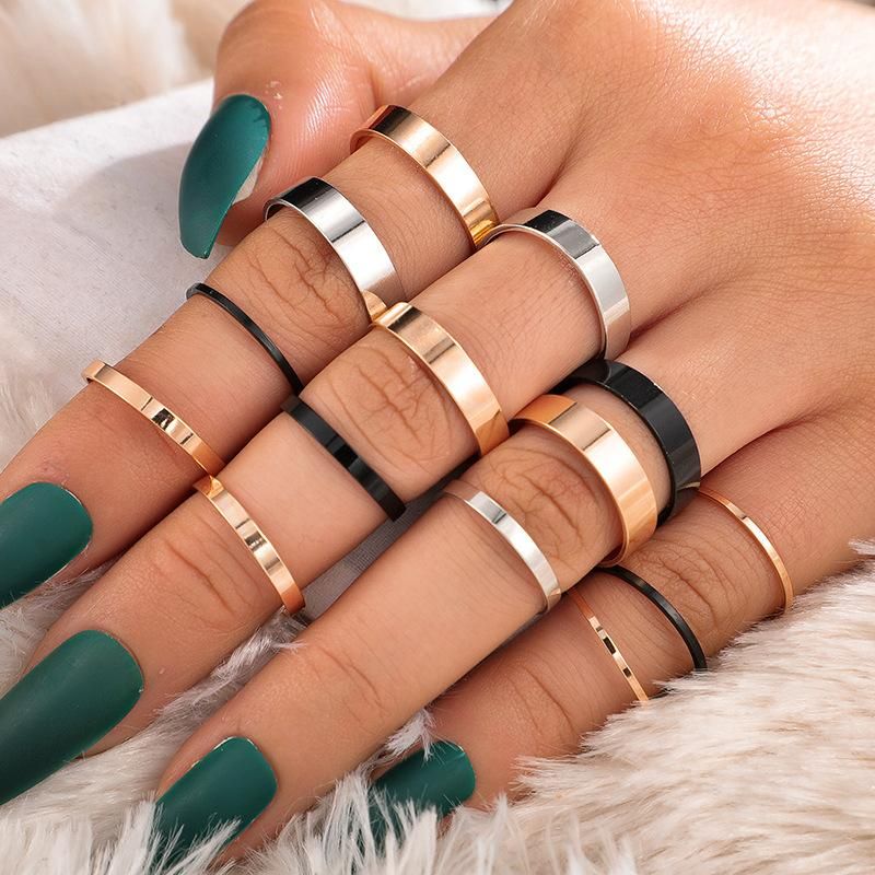 New Ring Creative Fashion Tri-color Thickness Ring 14-piece Joint Ring