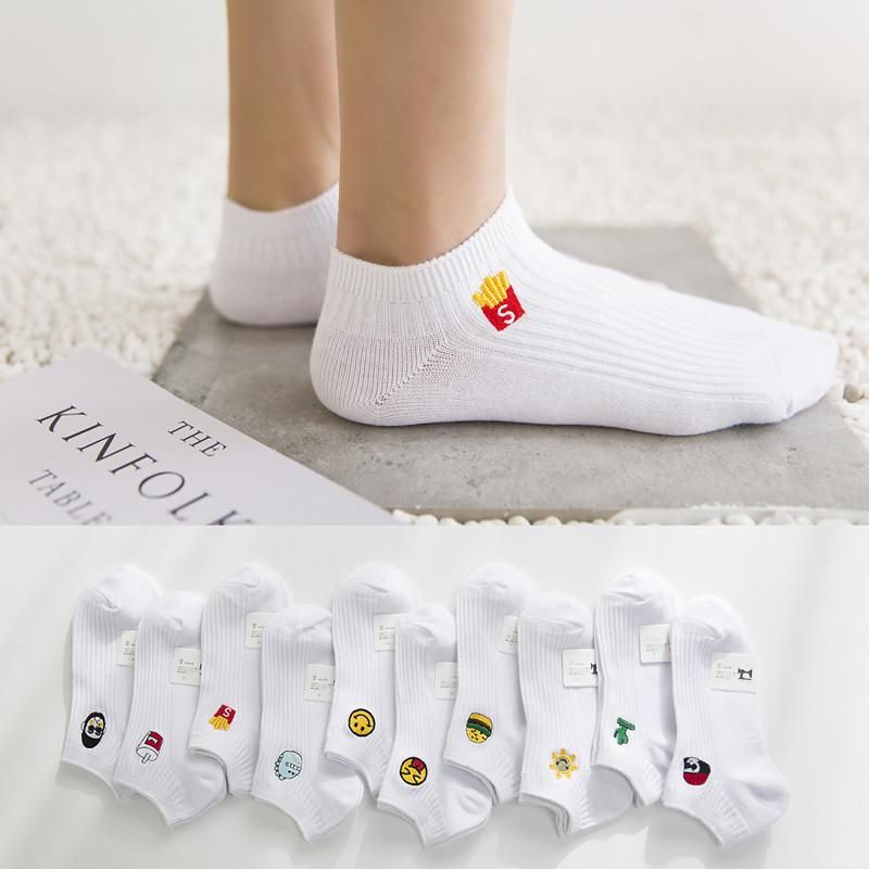 Double Needle Cotton Socks Embroidered Female Socks Cartoon Embroidered Cotton Socks Wild Classic White Female Socks Socks